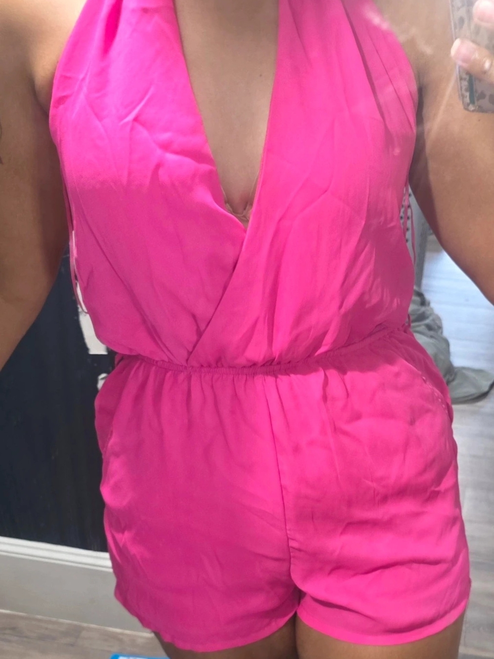 Fashion Nova Bright Pink Halter Romper